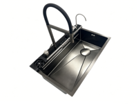 Évier de cuisine en acier inoxydable fait main multifonctionnel à montage par le haut, nouveau design, avec cascade, grand bac unique 75x46cm SS304