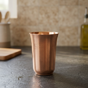 Verre à eau à double paroi en cuivre pur - Vaisselle écologique personnalisable avec sous-verre pour le bureau et l'usage quotidien - Artisanat indien - Product Image 3