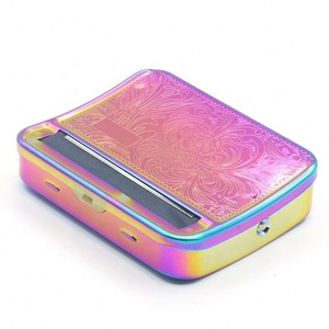 70MM manual adjustable glow metal cigarette case tobacco rainbow rolling box