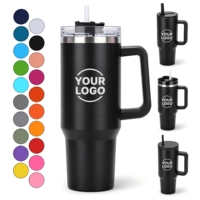 Gobelet isotherme personnalisé à double paroi de 40 oz, tasse de voyage en acier inoxydable de 30 oz et 40 oz avec poignée et couvercle à paille rabattable