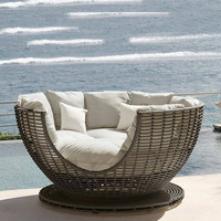 Lit de repos en rotin en osier de haute qualité lit de soleil en forme de pomme mobilier de jardin extérieur chaise longue ronde détachable canapé-lit au bord de la piscine