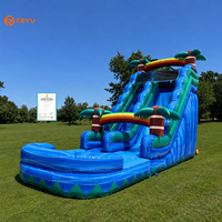 Ceyu Toboggan Aquatique Gonflable Géant Tropical avec Piscine à Jets, Motif Palmier Arc-en-ciel, pour Fêtes Estivales d'Enfants, Divertissement Extérieur, Combo de Vente en Gros