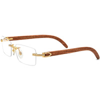 Lunettes sans monture en bois de luxe diamant décoration qualité hommes Prescription myopie monture optique lunettes d'usine lunettes sans monture