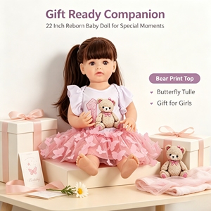 Poupée Reborn de 22 pouces en vinyle intégral, motif ours mignon, jupe tutu en tulle papillon, poupée de jeu - Product Image 4