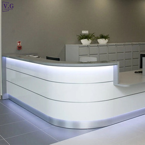 Mostrador de Recepción de 1 Plaza con Diseño Moderno Personalizado en Blanco Brillante con Franjas Plateadas <span class=keywords><strong>para</strong></span> Oficinas Pequeñas - Product Image 6