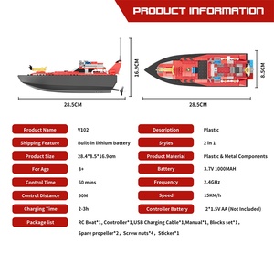 Barco de Bloques de Construcción 2 en 1 con Control Remoto de 2.4GHz, Juguete de Barco de Velocidad con Batería de Litio, Modelo de Ensamblaje DIY para Niños - Product Image 5