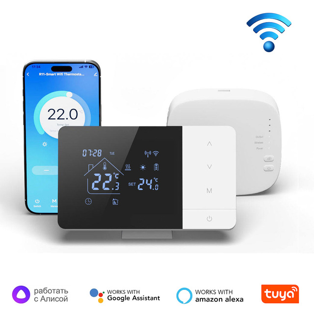 Smart Remote Control RF433 Wireless Receiver Thermostat Room Temperature Controller for Gas Boiler System