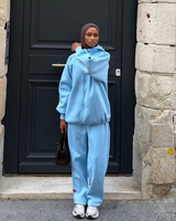 Ensemble de survêtement d'hiver personnalisé haut de gamme pour femme, 2 pièces, comprenant une tunique zippée à capuche à manches longues et un pantalon, idéal pour l'entraînement, collection 2026