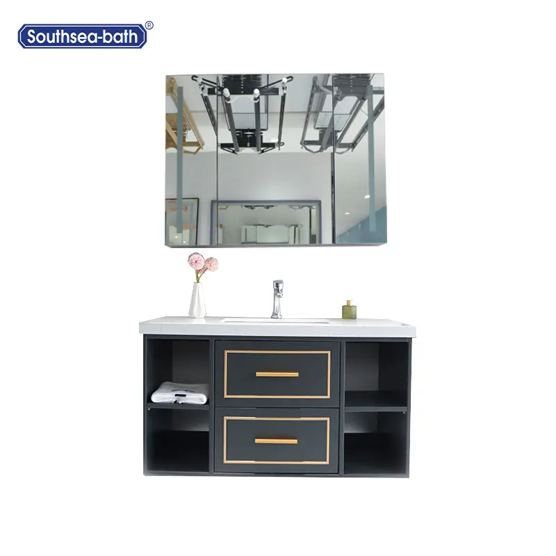 New design style arrival 2021 wall mounted solid wood modern bathroom furniture cabinet vanity