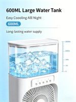 Mini-refroidisseur d'air évaporatif domestique, humidificateur à atomisation 5 trous, ventilateur avec minuterie et veilleuse, ventilateur de refroidissement de bureau pour intérieur