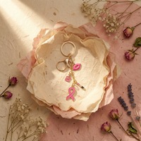 Porte-clés Ruban Rose Sensibilisation au Cancer du Sein, Pendentif Charme Émail Doré Lèvres Rouge à Lèvres Parfum, Clip de Sac à Main, Accessoire Cadeau
