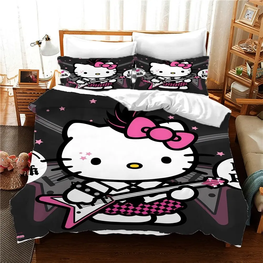 नया डिज़ाइन केटी कैट डुवेट कवर गुलाबी बिल्ली बिस्तर डुवेट कवर आरामदायक और अल्ट्रा सॉफ्ट बेड सेट बेडरूम उपहार के लिए कक्ष सजावट