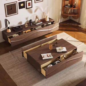 Mueble de <span class=keywords><strong>TV</strong></span> Moderno de Madera Sólida, Estilo Lujoso, Combinado con Mesa de Centro, Mueble de Salón para Villa - Product Image 3