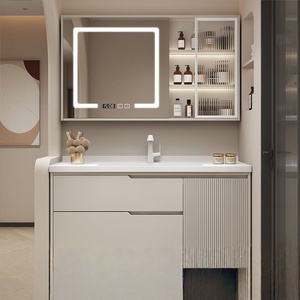 Meuble de salle de bain en chêne avec lavabo intégré en céramique, simple et intelligent - Product Image 1