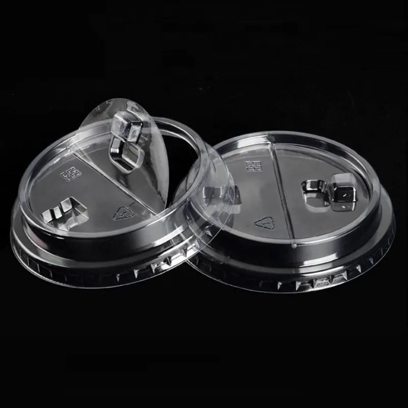 Crystal Clear PET Plastic Dome Lids Flat transparent lid for Bubble tea Milkshake Cups cover 80mm 90mm 95mm