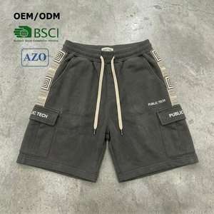 Premium Clothing Manufacturer Custom 100% Cotton Printed Webbing Mens Vintage <b>Wash</b> Streetwear Flat Embroidery Loose Cargo Shorts - Product Image 1