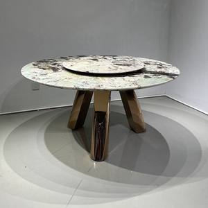 Mesa de comedor de arte del hierro engrosada de lujo, mesa de comedor de piedra de mármol de acero inoxidable para uso doméstico - Product Image 4