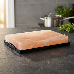 Losas de sal de cristal natural, azulejos rosas, losa de sal del Himalaya para cocinar con soporte metálico 30*20*5cm, azulejos de sal natural - Product Image 1