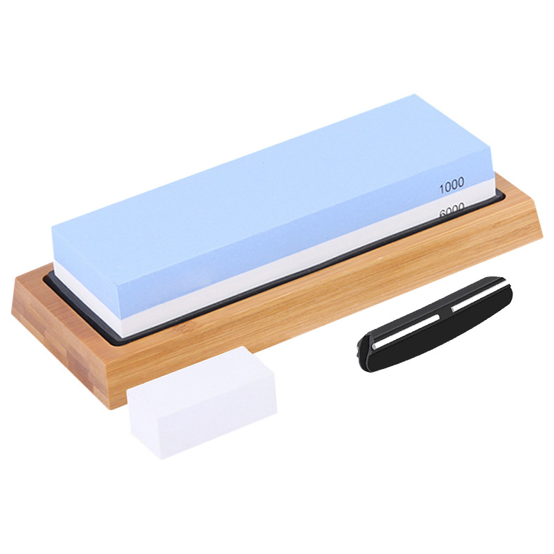 Knife Sharpeners Tool Kit Wet Stone Sharpeners Dual Sided 1000/6000 Grit Whetstone With Nonslip Bamboo Base Angle Guide