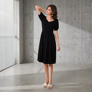 Vestido midi de punto antiarrugas de alta calidad, vestido de fiesta de manga corta, vestidos de verano elegantes para mujer - Product Image 1