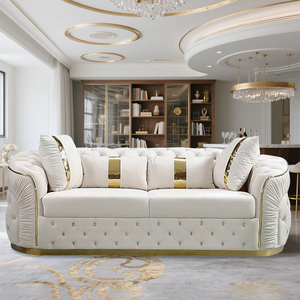 أريكة تشيسترفيلد بيضاء وردية ذهبية فاخرة من منفذ المصنع ، أريكة من القماش المخملي ، مجموعة أثاث أريكة لغرفة المعيشة معنقدة - Product Image 3