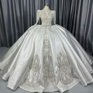 Lscm109 Ivory <b>Basque</b> Waist Crystal Beaded Ball Gown Wedding <b>Dress</b> Sparkling Bridal Gown Oem Factory Supply Jancember - Product Image 1