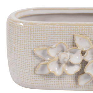Vaso ovale in ceramica con applicazioni floreali per uso interno ed esterno - Product Image 6