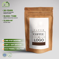 Emballage de café en grains en papier kraft à fond plat, imprimé sur mesure, avec fermeture éclair, recyclable et très vendu