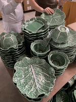 Assiettes en céramique gaufrées vertes, vaisselle peinte, plats de dîner, meilleur service, ensemble de vaisselle en porcelaine