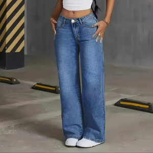 <span class=keywords><strong>Pantalon</strong></span> en jean respirant de haute qualité pour <span class=keywords><strong>femme</strong></span>, coupe large, taille mi-haute, design simple, délavage clair, tissé uni, hiver automne printemps - Product Image 3