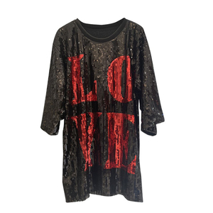 Love Sequin Dress Medium <strong>Long</strong> T-shirt Black <strong>White</strong> Fresh Sweet Loose 5/4 <strong>Sleeve</strong> <strong>Top</strong> - Product Image 3