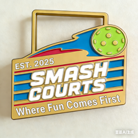 Médaille de cricket sportive en métal, design personnalisé, émail souple doré, pour le club de pickleball Seaside Smashers, prix de tournoi, vente en gros d'usine
