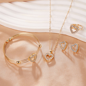 RINHOO Fashion - Juego de Joyería de Metal con Circonitas Elegantes, 4 Piezas, con Pendientes, Collar, Anillo y Pulsera con Forma de Corazón de Mariposa, para Mujer, Regalo de Boda - Product Image 4