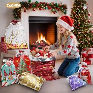 YACHEN Sacs d'emballage de cadeaux de Noël de grande et moyenne taille 30Pcs Sacs d'emballage de cadeaux de Noël avec cordon de serrage en vrac - Product Image 6