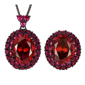High Grade Eco-friendly Copper Black Gold Plated 15*18mm Red Blue Zircon Hypoallergenic Non-Tarnish Waterproof <b>Wedding</b> Party - Product Image 1