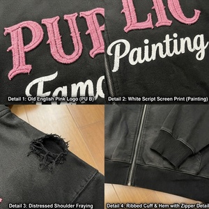 Sudadera con capucha personalizada de 400GSM para hombre, estilo vintage de moda primaveral, con lavado Monkey Wash, bordado plano, cremallera, serigrafía y efecto desgastado por el sol - Product Image 2