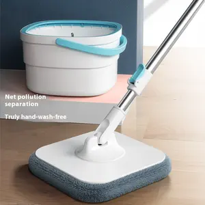 Steel Swivel Handle Floor Mop With Bucket Rectangle Shape Spin Floor Cleaner Square Mop Design