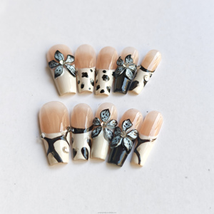 <span class=keywords><strong>Uñas</strong></span> Postizas Retro Americanas Y2K, Diseño <span class=keywords><strong>de</strong></span> Estrellas a Cuadros Azules y Rojos con Estampado <span class=keywords><strong>de</strong></span> Leopardo, <span class=keywords><strong>Uñas</strong></span> <span class=keywords><strong>Largas</strong></span> Tipo Ataúd con Pegamento - Product Image 3
