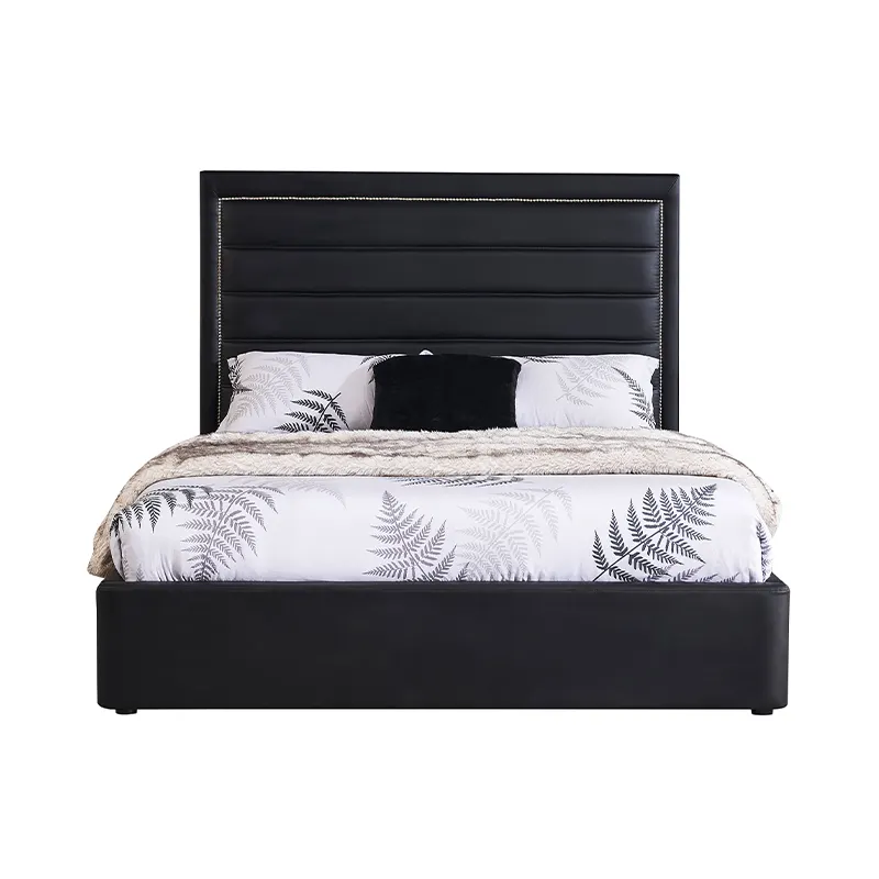 עיצוב מודרני בסגנון חדש קינג סייז מיטה רכה זוגית סט ריהוט חדר שינה מרופד עם ראש מיטה רך