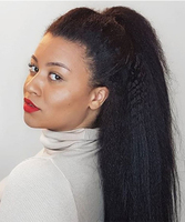 Perruques en cheveux naturels pré-épilées avec baby hair, Perruques frontales en dentelle Yaki Remy brésiliennes, Perruque frontale Kinky Straight 13x4 en dentelle