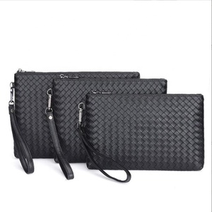 Bogia – sacs à main en <span class=keywords><strong>cuir</strong></span> PU pour hommes, Style de bureau en gros, ensembles de sacoches tressées noires à la mode - Product Image 1