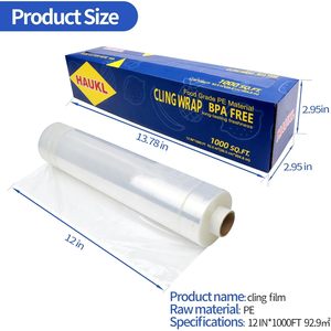 Film alimentaire Haukl 12 po x 1000 pi sans BPA, qualité alimentaire PE, compatible micro-ondes, pour cuisine et réfrigérateur - Product Image 2