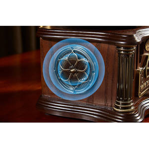 Mini gramophone style vintage avec haut-parleur Bluetooth, base en bois et cornet rotatif pour la décoration de bureau à domicile, lecteur audio sans fil - Product Image 5