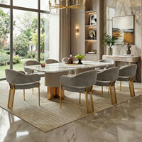 Table à manger moderne minimaliste en marbre avec revêtement en cuir cannelé et base en acier, mobilier de salle à manger haut de gamme pour la maison, l'hôtel et la villa