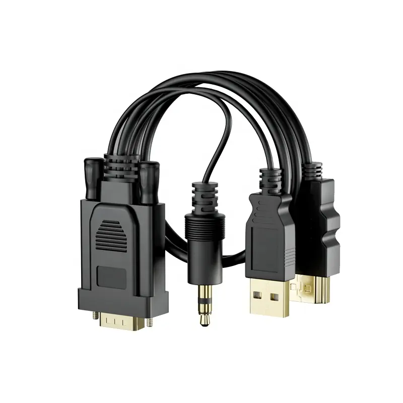 Gold Plated 1.8M Black Color VGA HDMI Adapter HDMI With Micro USB Cable+DC to VGA Cable Male to Male For TV
