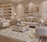 Canapé sectionnel classique européen de luxe, meubles de salon en bois massif et tissu, design élégant sculpté, provenant de Turquie
