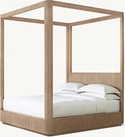 Lit double à baldaquin en bois massif de style rétro américain, idéal pour chambre principale ou lit de mariage