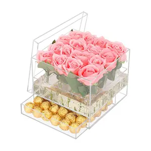 New Style Custom Clear Rechteckige Valentinstag Geschenk Rose Acryl Display Aufbewahrung sbox Konservierte Blume Acryl Box Mit Deckel