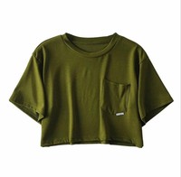 T-shirt à poches courtes pour femmes, maillot 100% coton, vert militaire, personnalisé, ample, court