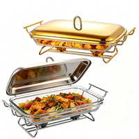 Chauffe-Plat de Luxe pour Traiteur, Ensemble Buffet Moderne Doré 2L/3L Alimenté au Carburant